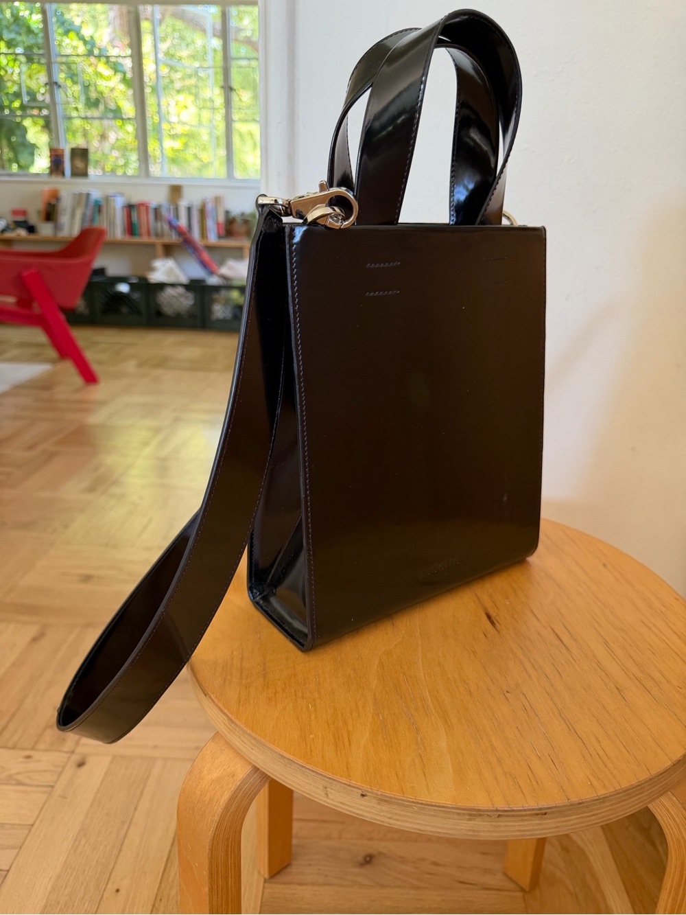 Audette Black Patent Shoulder Bag with Removable Strap